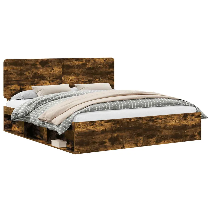 Cadre de lit Chêne fumé 200 x 200 cm Pin massif - 2