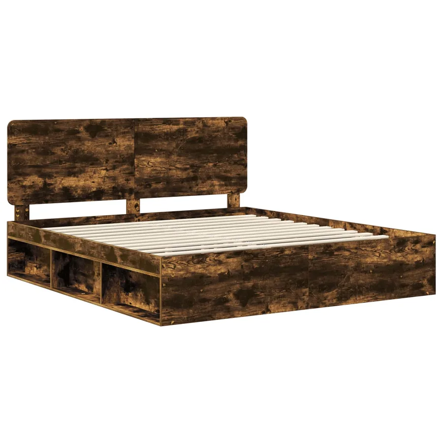 Cadre de lit Chêne fumé 200 x 200 cm Pin massif - 4
