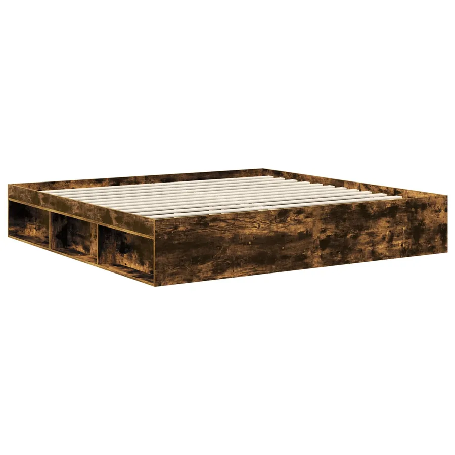 Cadre de lit Chêne fumé 200 x 200 cm Pin massif - 5