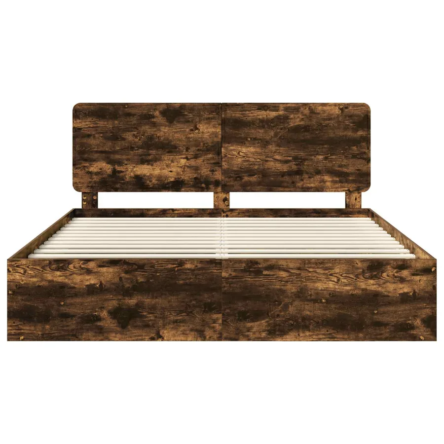 Cadre de lit Chêne fumé 200 x 200 cm Pin massif - 7