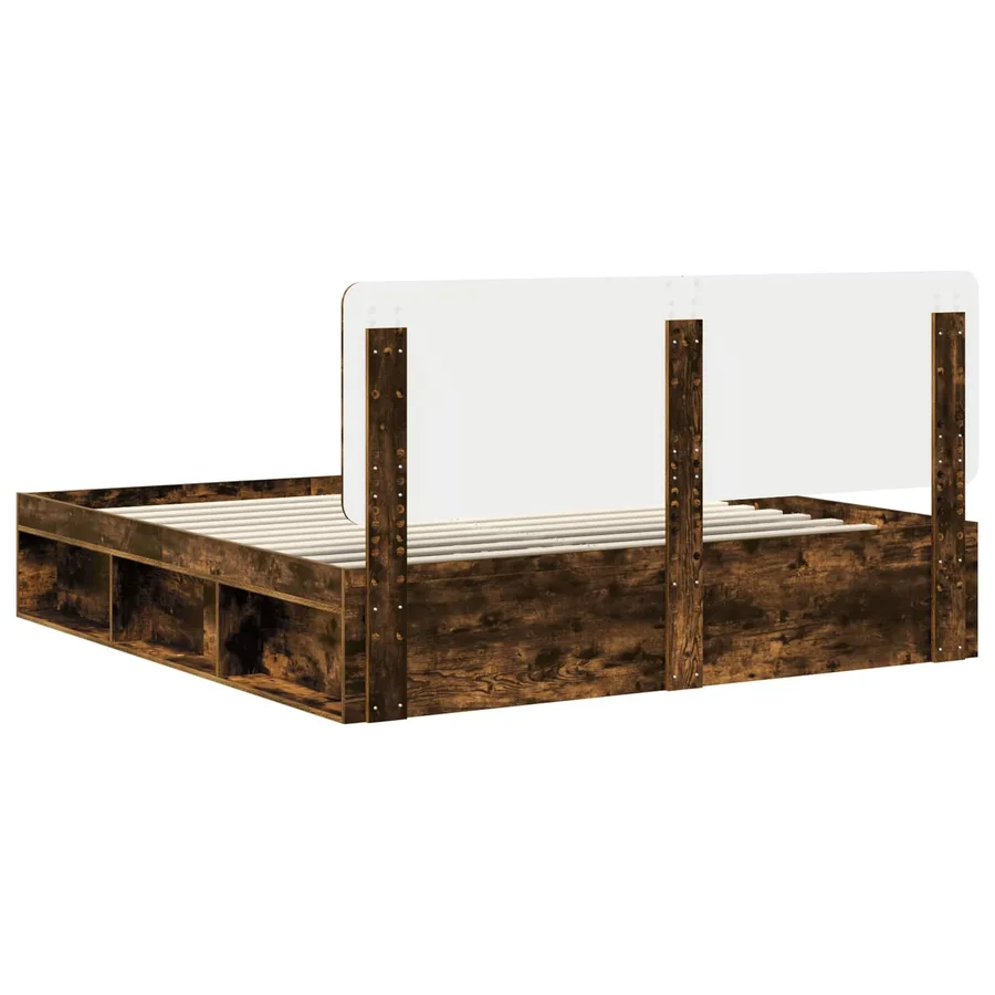 Cadre de lit Chêne fumé 200 x 200 cm Pin massif - 9