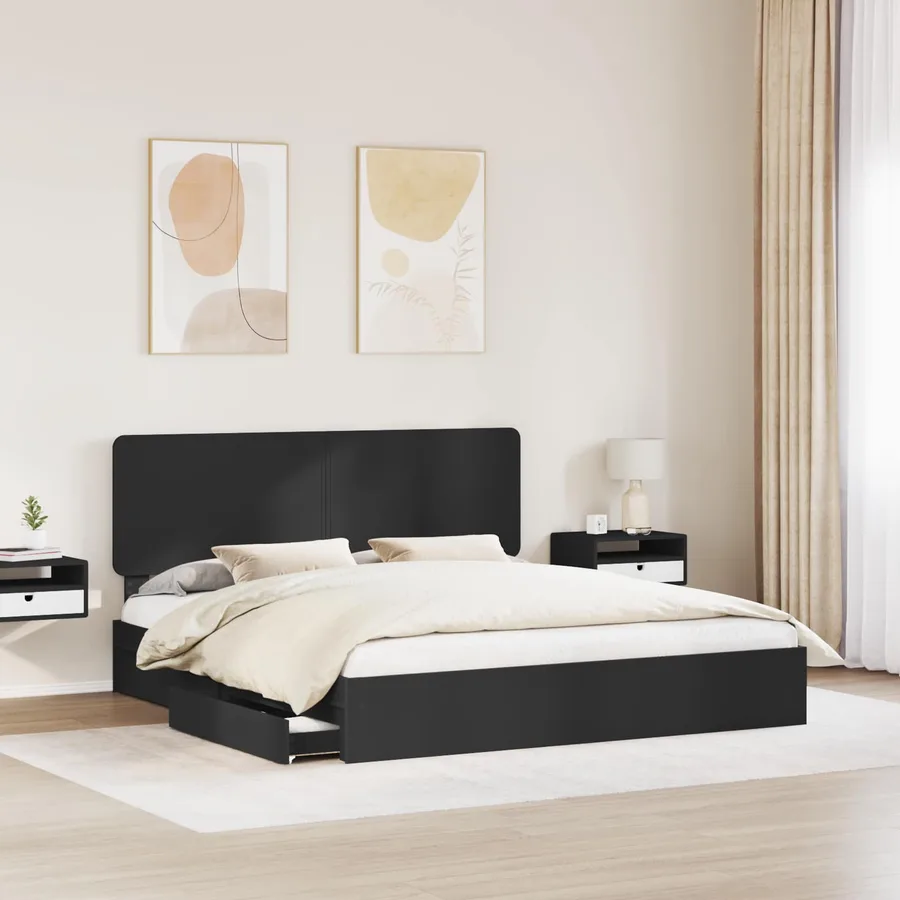 Lit de Rangement Noir 200 x 200 cm Bois d'ingénierie - 3
