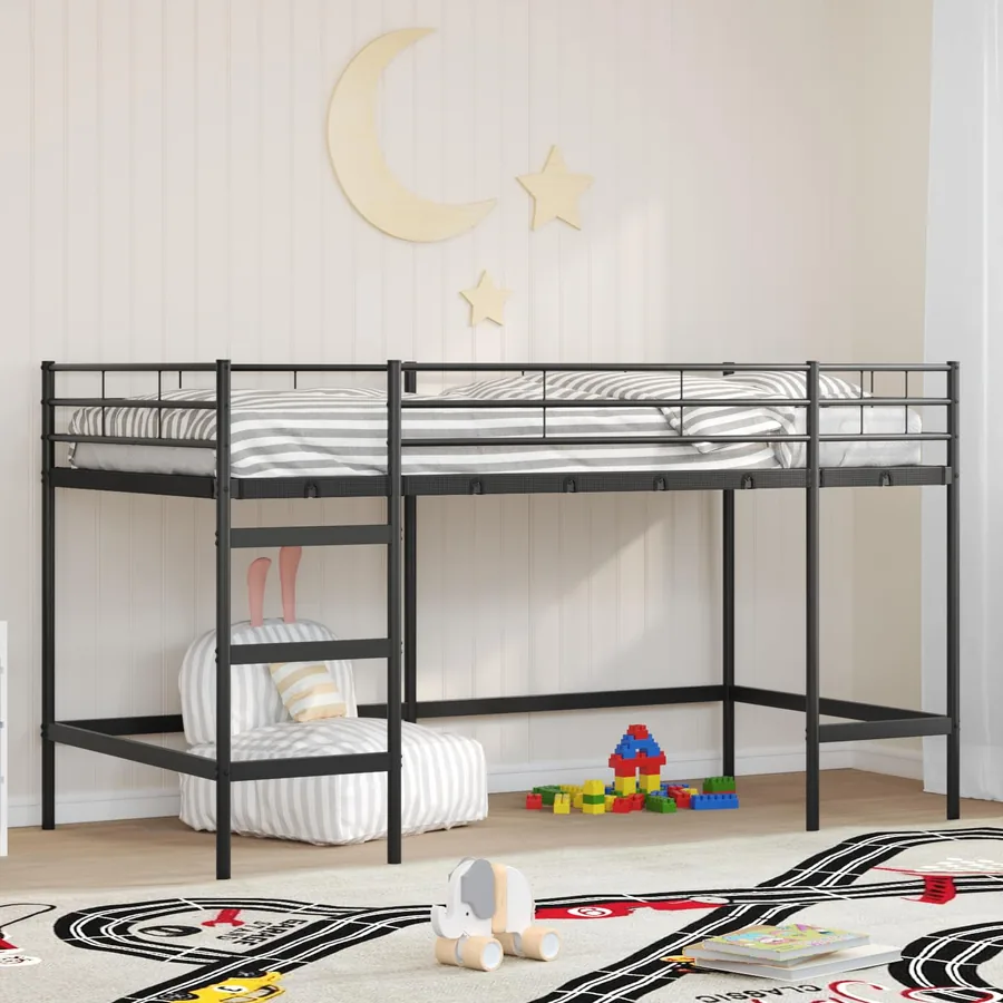 Lit mezzanine pour enfants Uni Noir 100 x 200 cm Acier