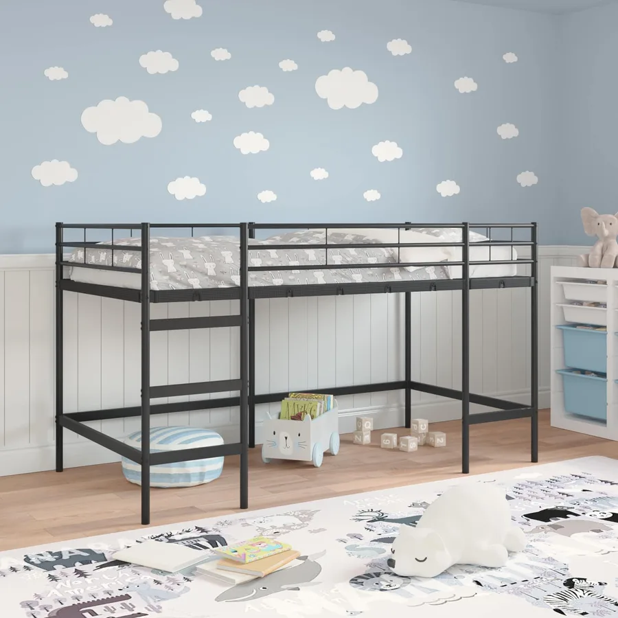 Lit mezzanine pour enfants Uni Noir 100 x 200 cm Acier - 3