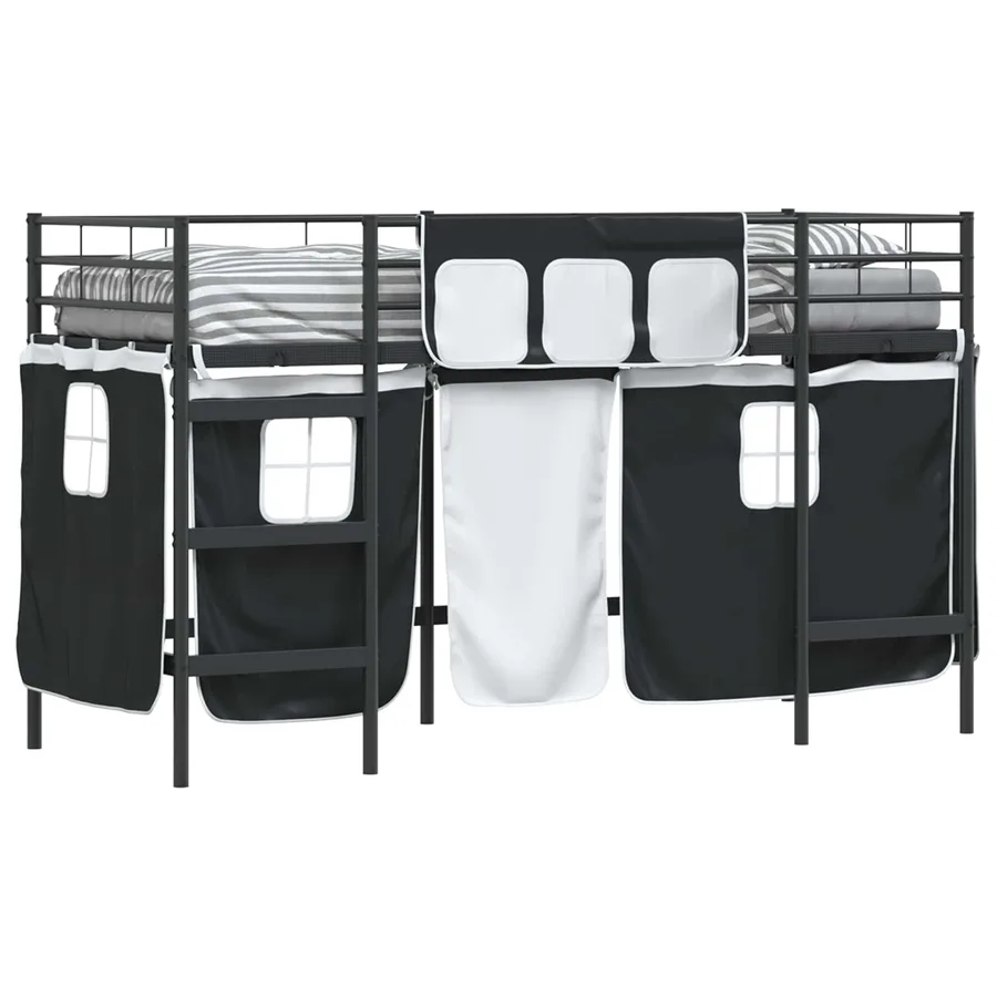 Cadre de Lit Mezzanine pour Enfants avec Rideaux Noir - 2