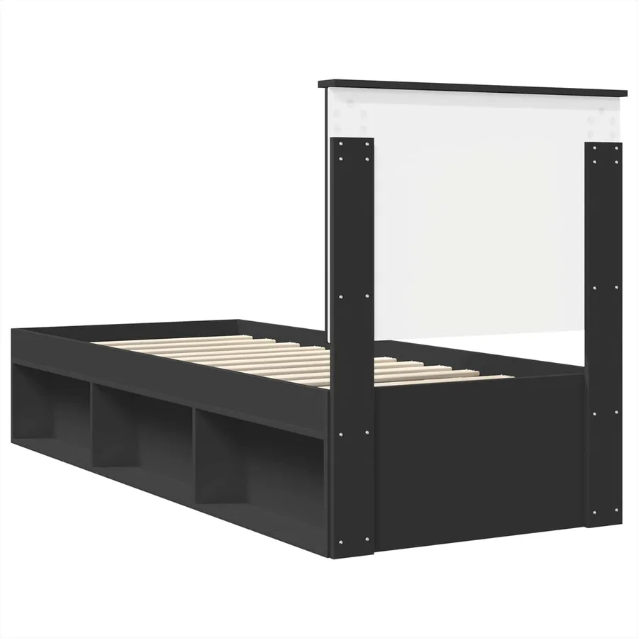 Cadre de lit Noir et argent 75 x 190 cm Bois d'ingénierie - 9
