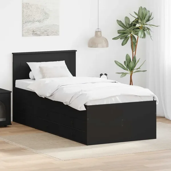 Lit d'appoint avec tiroir Noir 75 x 190 cm Bois d'ingénierie