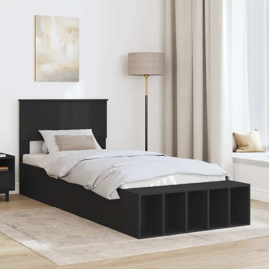 Cadre de lit avec étagère Noir 75 x 190 cm Bois d'ingénierie - 3