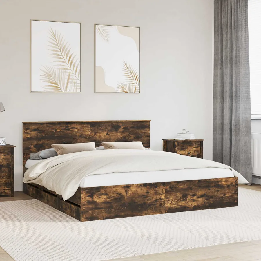 Cadre de lit Chêne fumé 180 x 200 cm Bois Ingénierie