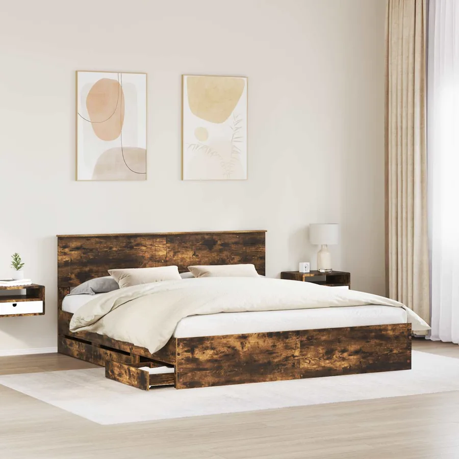 Cadre de lit Chêne fumé 180 x 200 cm Bois Ingénierie - 3