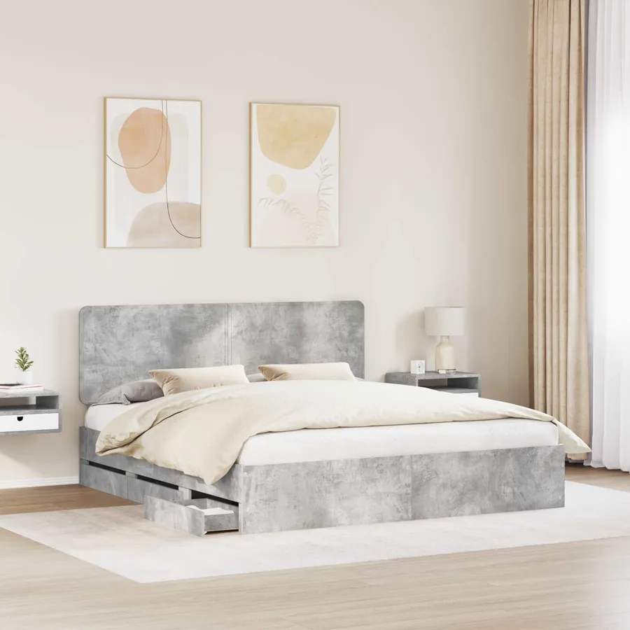 Cadre de lit Gris béton 200 x 200 cm Bois Ingénierie - 3