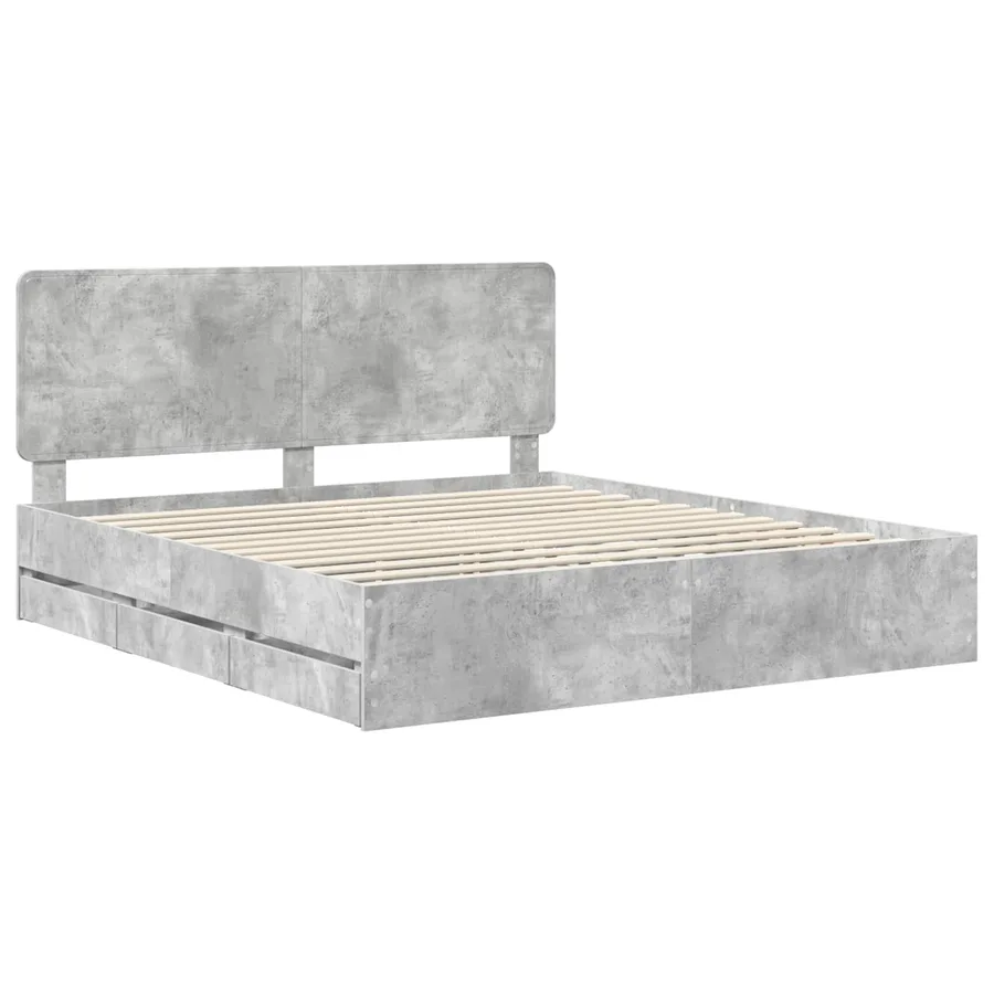 Cadre de lit Gris béton 200 x 200 cm Bois Ingénierie - 4