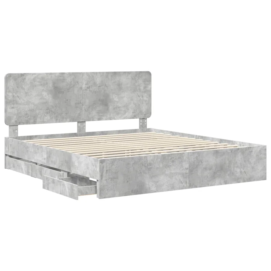 Cadre de lit Gris béton 200 x 200 cm Bois Ingénierie - 5