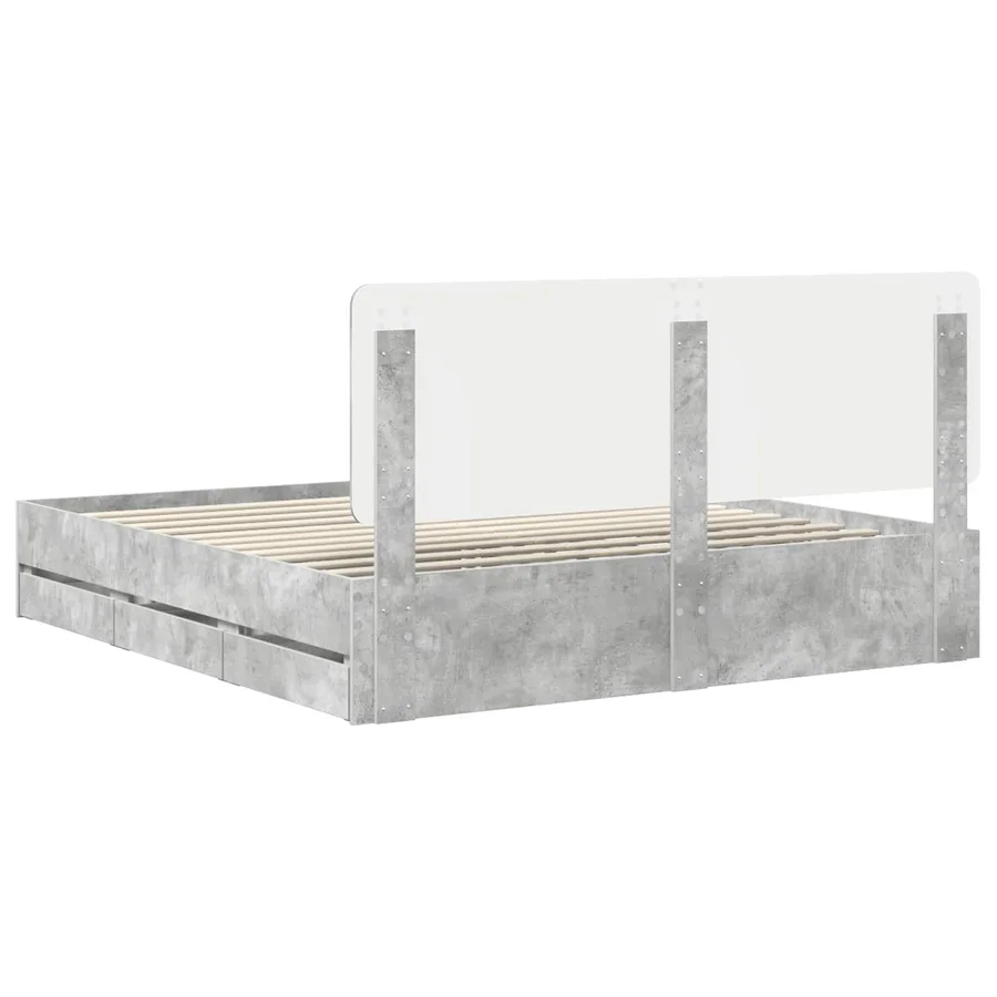 Cadre de lit Gris béton 200 x 200 cm Bois Ingénierie - 8