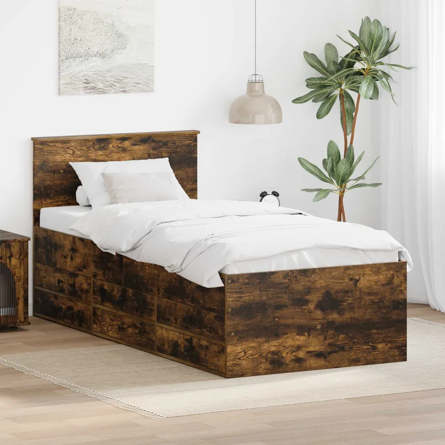 Lit d'appoint Chêne fumé et noir 75 x 190 cm Bois d'ingénierie