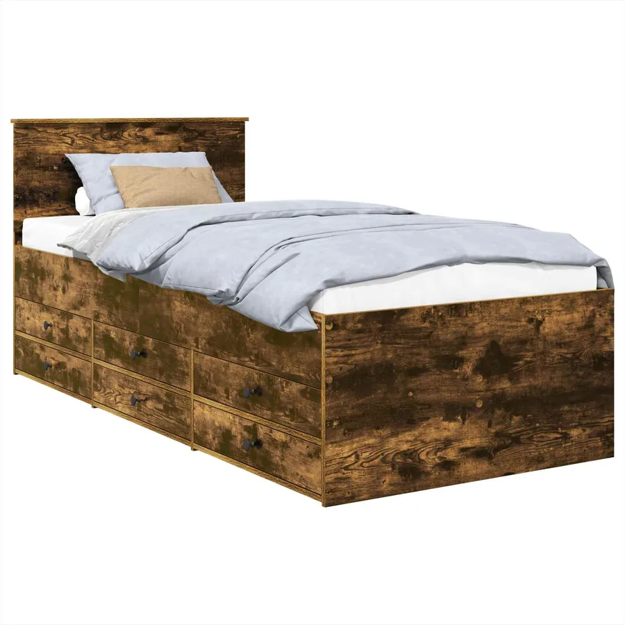 Lit d'appoint Chêne fumé et noir 75 x 190 cm Bois d'ingénierie - 2