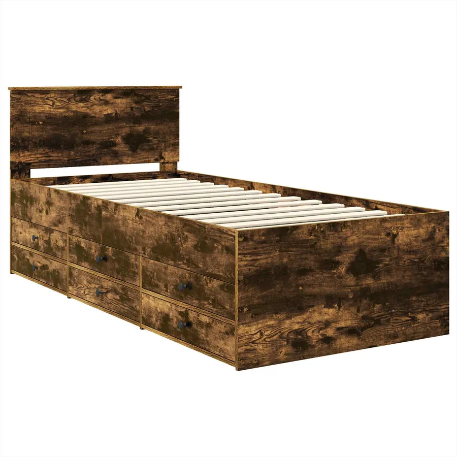 Lit d'appoint Chêne fumé et noir 75 x 190 cm Bois d'ingénierie - 4