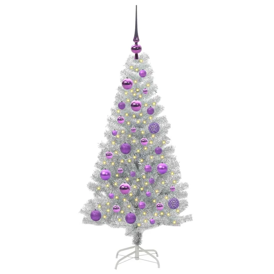 Sapin de Noël avec 150 LED avec support Argent 120 cm PET - 3