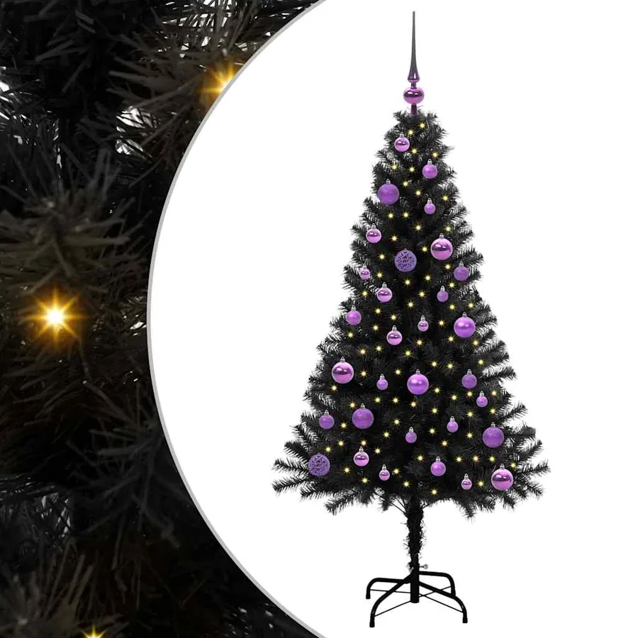 Sapin de Noël avec 150 LED avec support Noir 150 cm PVC - 5