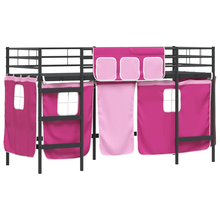 Cadre de Lit Mezzanine pour Enfants avec Rideaux Noir et rose - 4