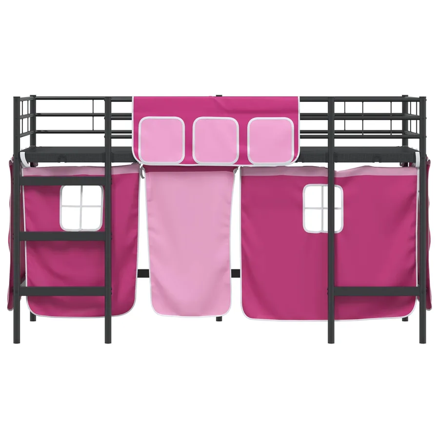 Cadre de Lit Mezzanine pour Enfants avec Rideaux Noir et rose - 6