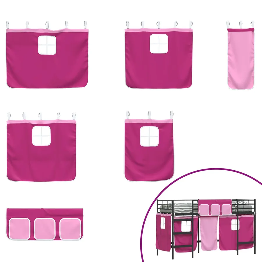 Cadre de Lit Mezzanine pour Enfants avec Rideaux Noir et rose - 7