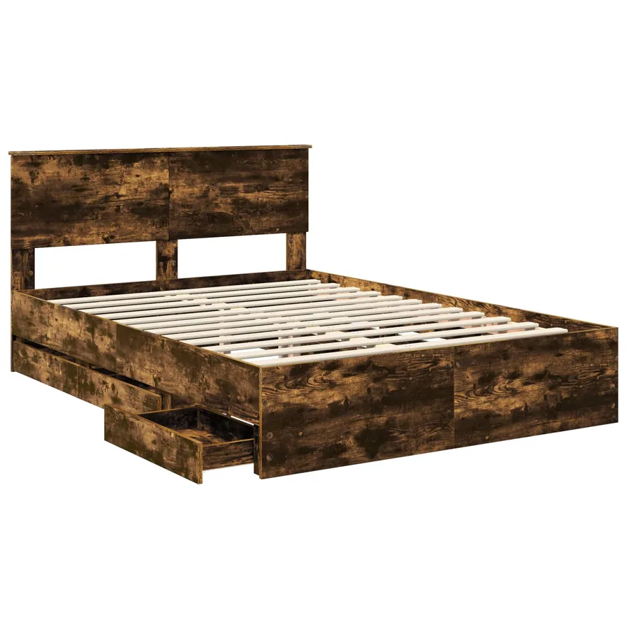 Cadre de lit Chêne fumé 140 x 200 cm Bois Ingénierie - 5