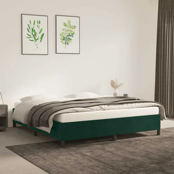 Cadre de lit sans matelas vert foncé 160x200 cm velours