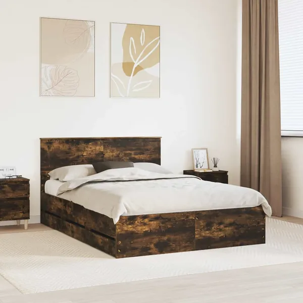 Cadre de lit Chêne fumé 140 x 190 cm Bois Ingénierie