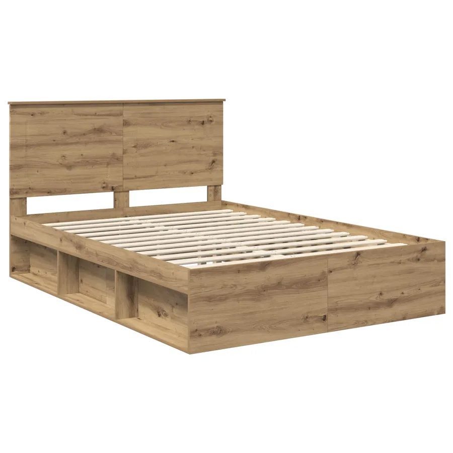Cadre de lit Chêne artisan 140 x 190 cm Bois de pin massif - 4