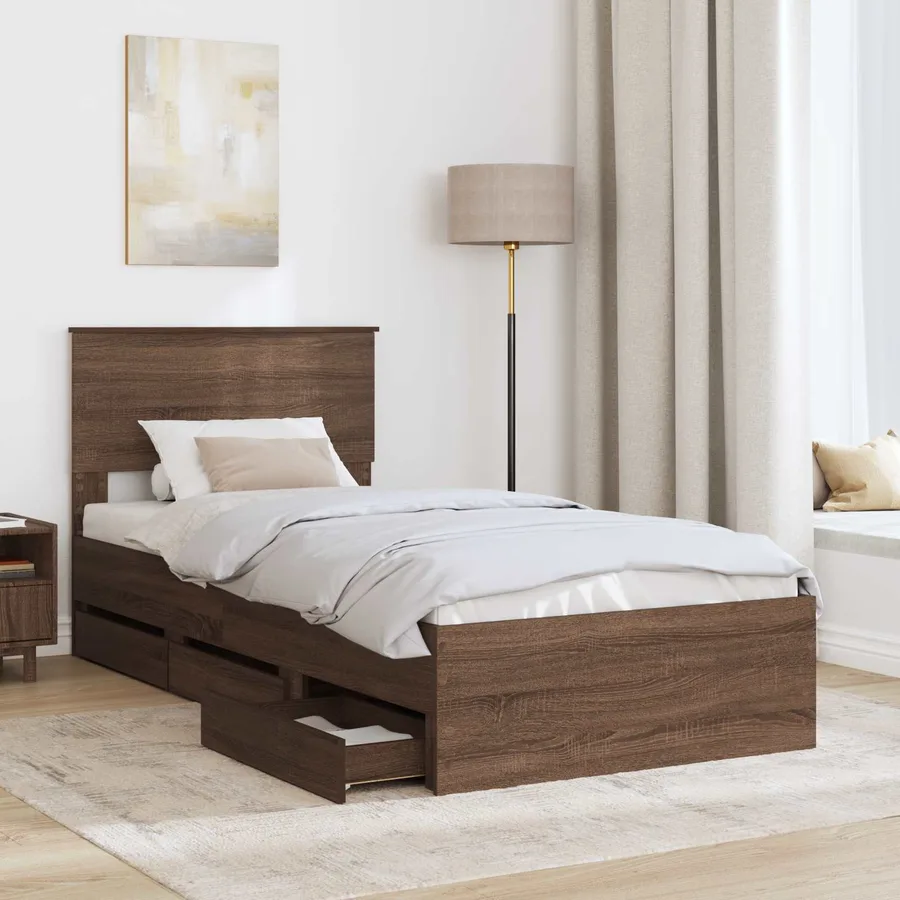 Cadre de lit avec tiroir Chêne brun 75 x 190 cm Bois Ingénierie - 3