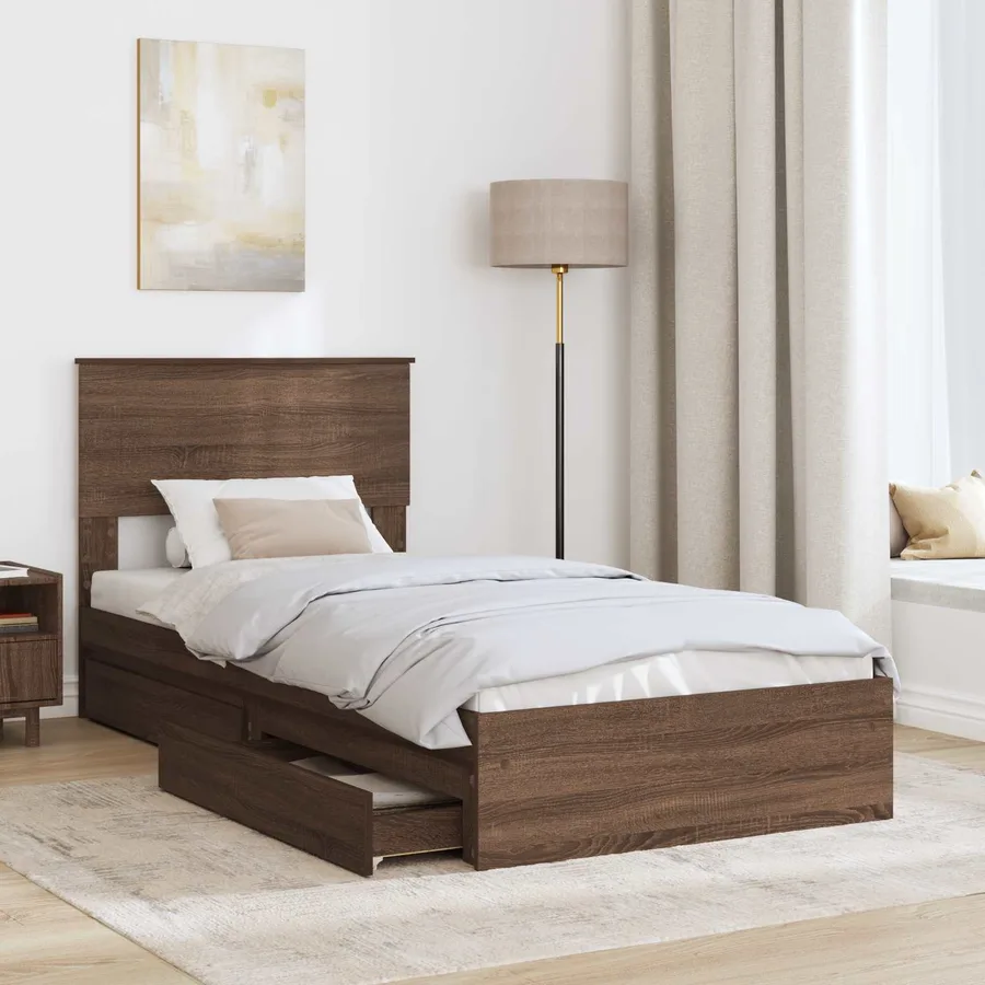 Lit de Rangement Chêne brun 75 x 190 cm Bois d'ingénierie - 3