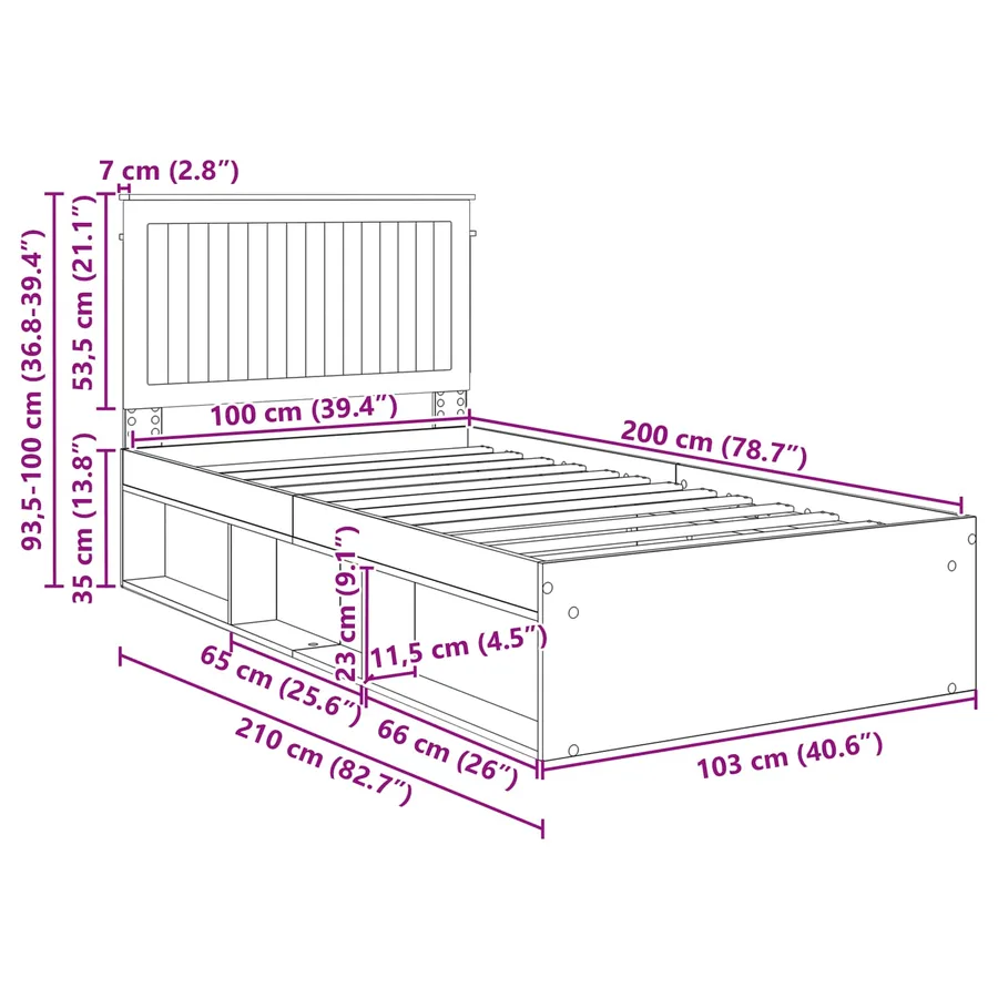 Cadre de lit Blanc 100 x 200 cm Bois de pin massif - 13