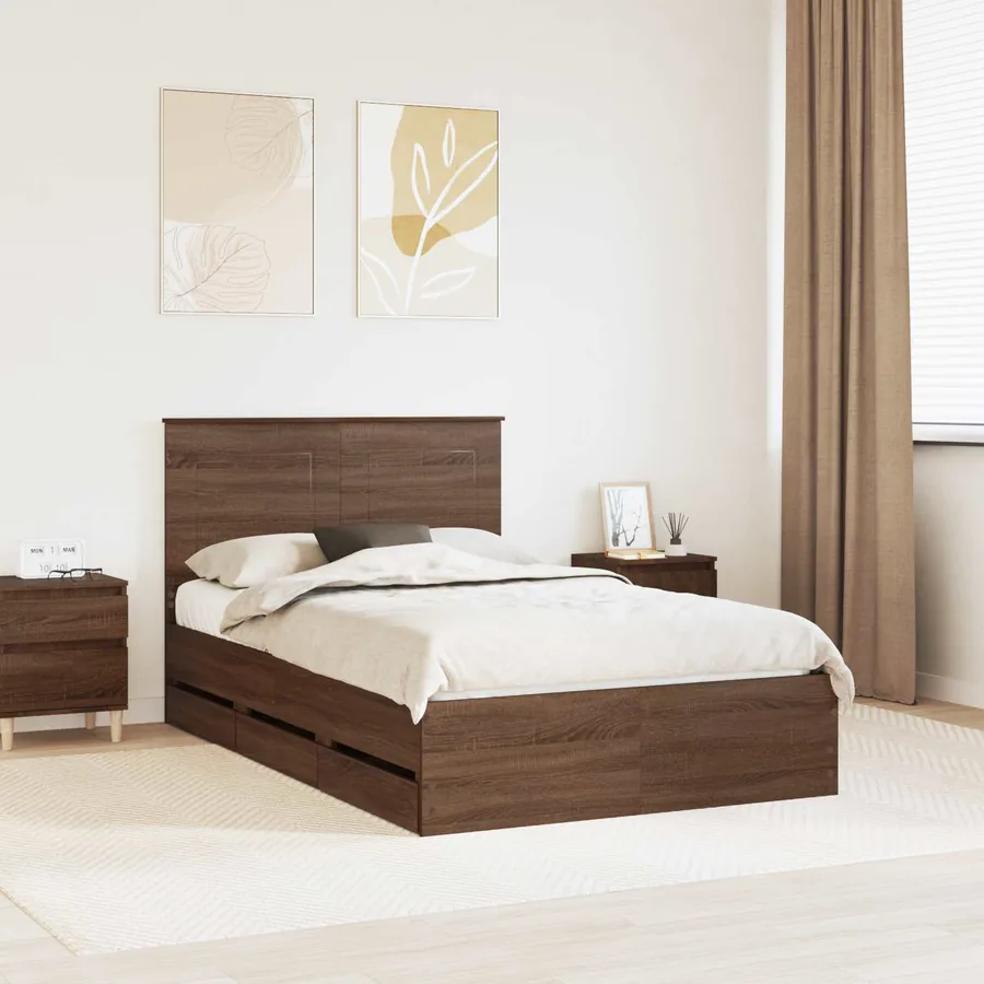 Cadre de lit Chêne brun 135 x 190 cm Bois Ingénierie