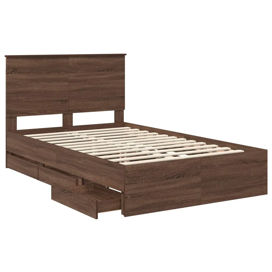 Cadre de lit Chêne brun 135 x 190 cm Bois Ingénierie - 5