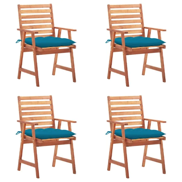 Chaises à manger d'extérieur lot de 4 et coussins Acacia massif