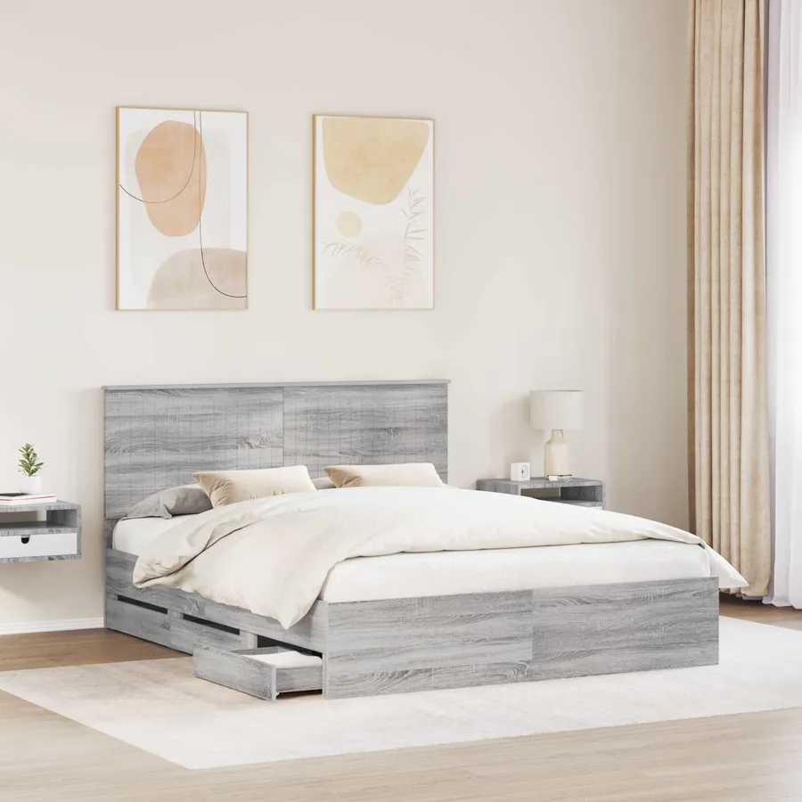 Cadre de lit Gris Sonoma 160 x 200 cm Bois Ingénierie - 3