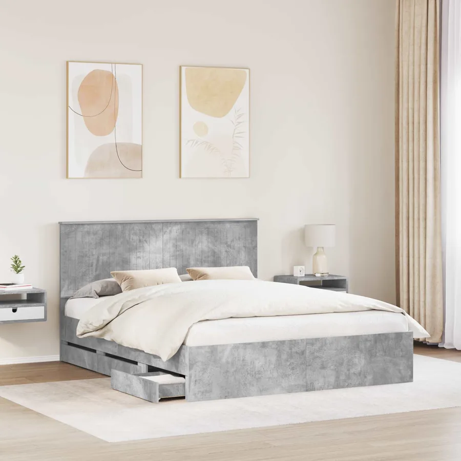 Cadre de lit Gris béton 160 x 200 cm Bois Ingénierie - 3