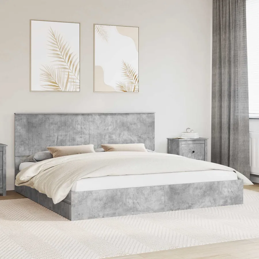 Lit de Rangement Gris béton 200 x 200 cm Bois d'ingénierie