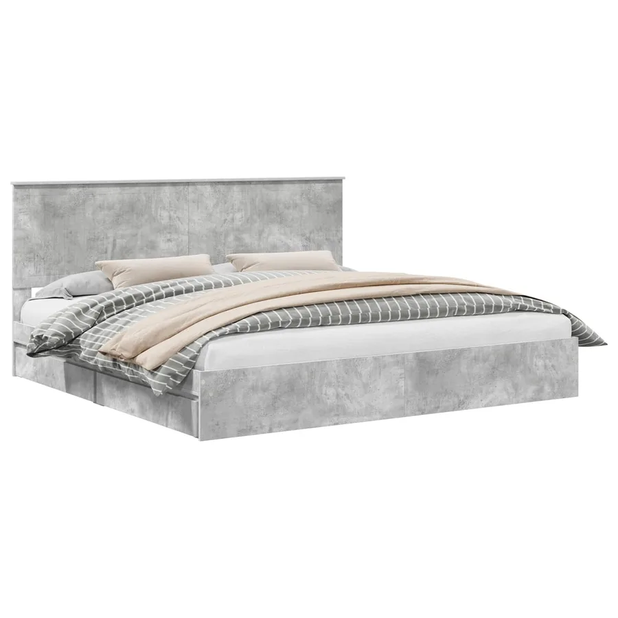 Lit de Rangement Gris béton 200 x 200 cm Bois d'ingénierie - 2