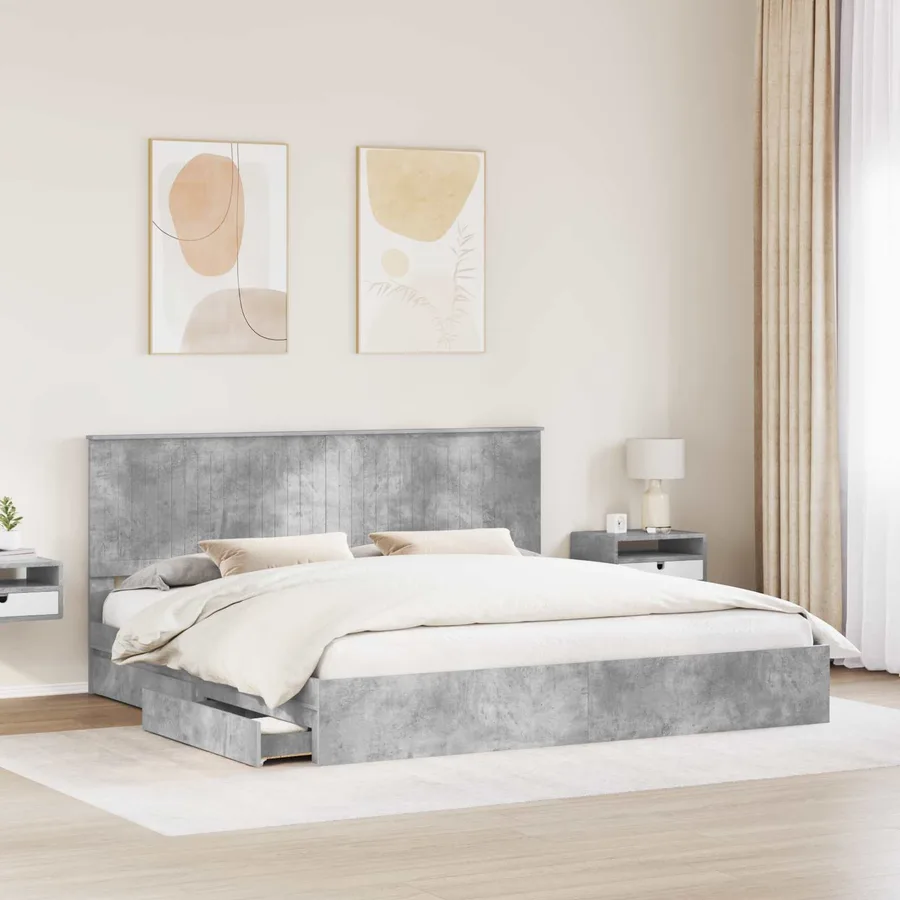 Lit de Rangement Gris béton 200 x 200 cm Bois d'ingénierie - 3