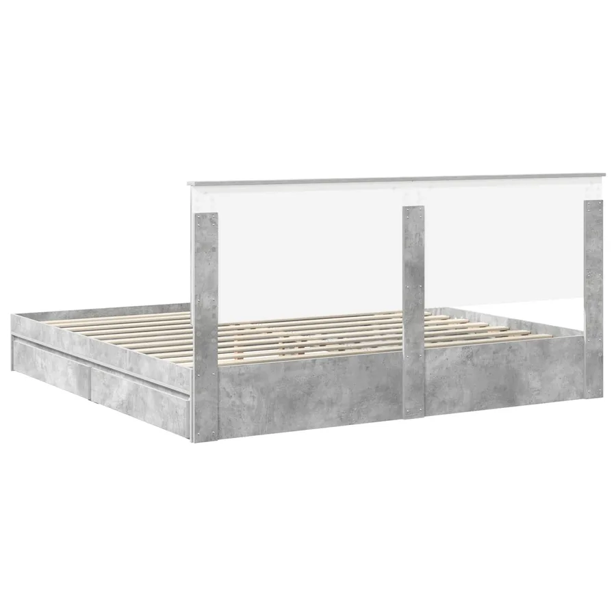 Lit de Rangement Gris béton 200 x 200 cm Bois d'ingénierie - 8