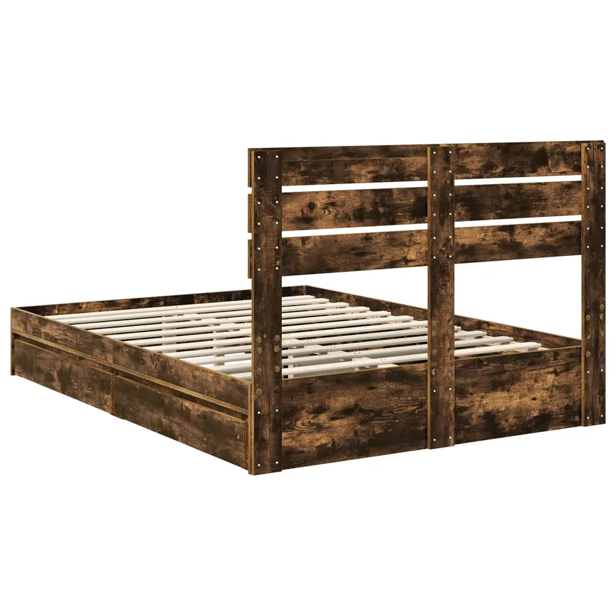Lit de Rangement Chêne fumé 160 x 200 cm Bois d'ingénierie - 10
