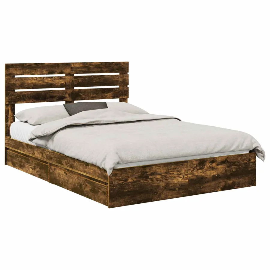 Lit de Rangement Chêne fumé 160 x 200 cm Bois d'ingénierie - 2
