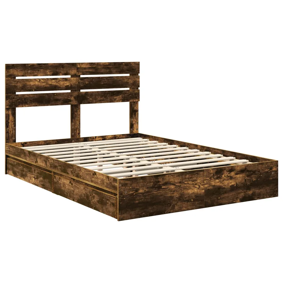 Lit de Rangement Chêne fumé 160 x 200 cm Bois d'ingénierie - 4