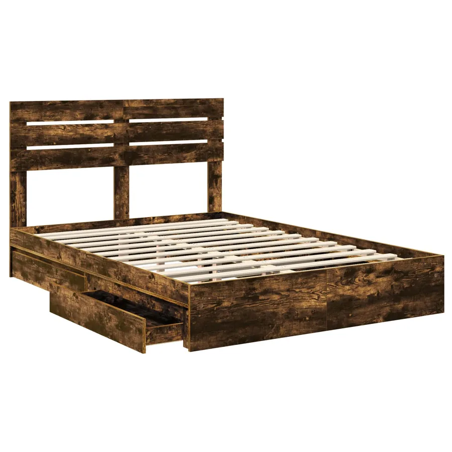 Lit de Rangement Chêne fumé 160 x 200 cm Bois d'ingénierie - 5