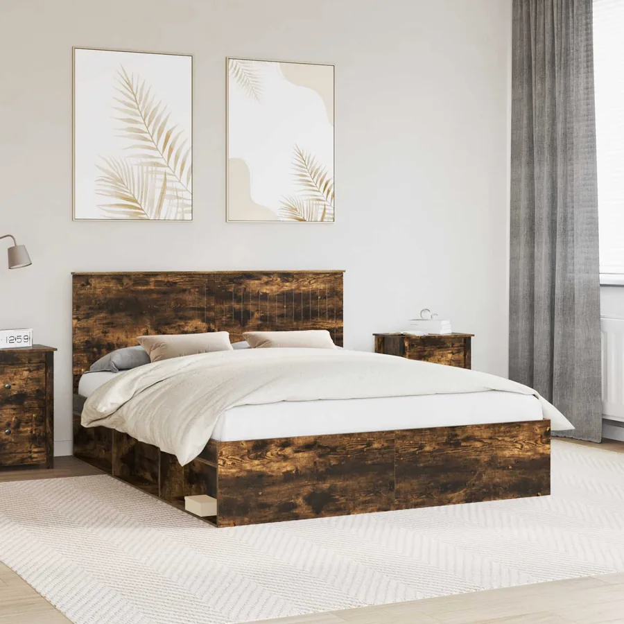 Cadre de lit Chêne fumé 160 x 200 cm Bois de pin massif