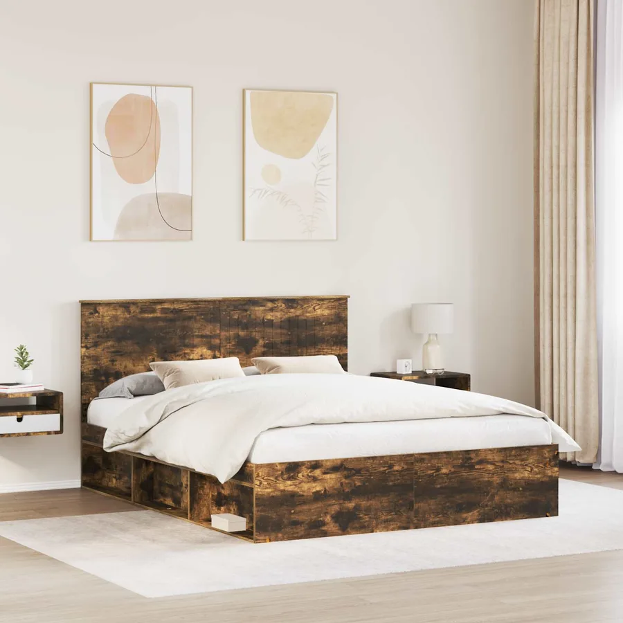 Cadre de lit Chêne fumé 160 x 200 cm Bois de pin massif - 3