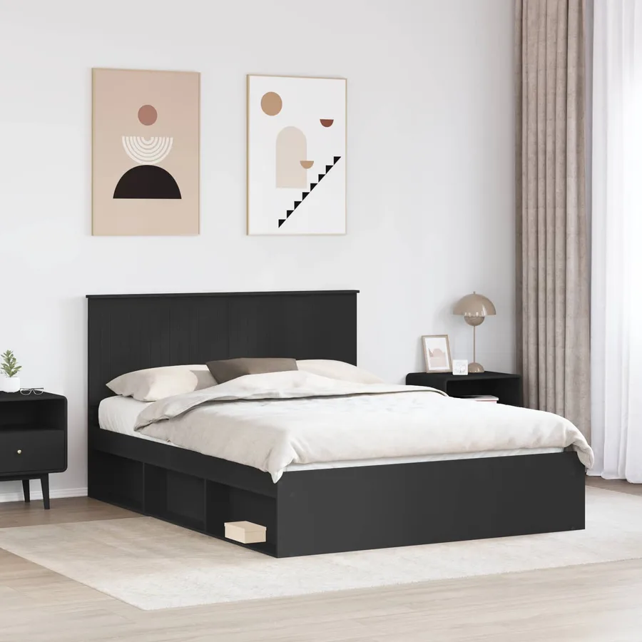 Cadre de lit Noir 150 x 200 cm Bois de pin massif - 3
