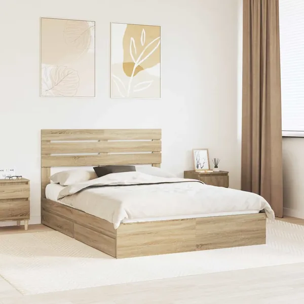 Lit de Rangement Chêne Sonoma 160 x 200 cm Bois d'ingénierie